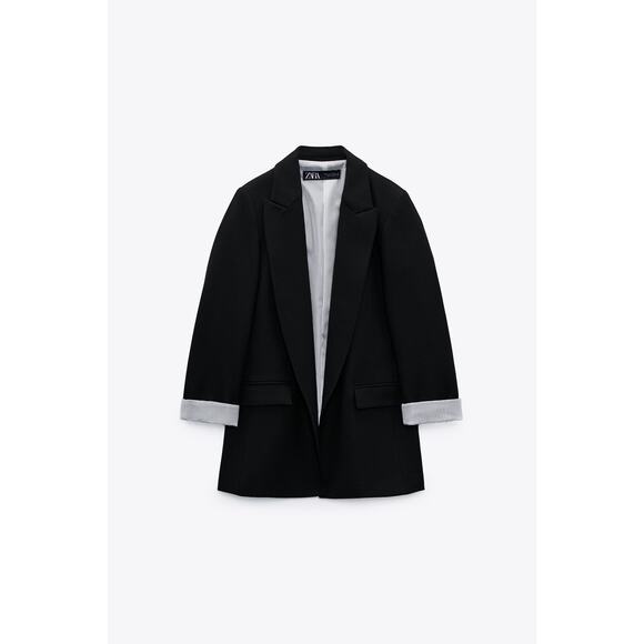 NEW Zara Printed Cuff Blazer in Black Size XS - Picture 10 of 10